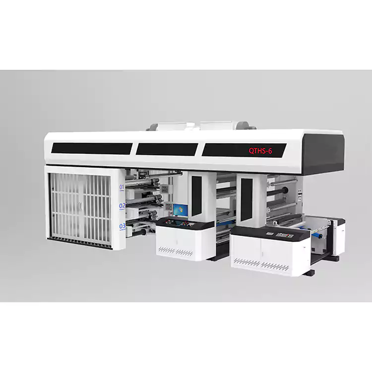 6 түсті сервожетекті беріліс түрі Орталық барабан флексо басып шығару машинасының жең түрі